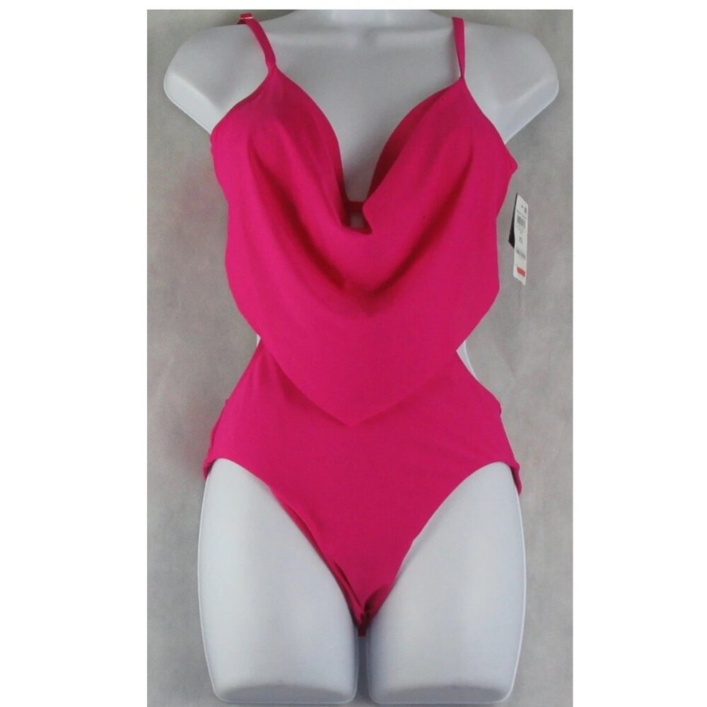 Bar III Women's Draped-Front Monokini One-Piece Swimsuit, Jazzed Dark Pink, XS